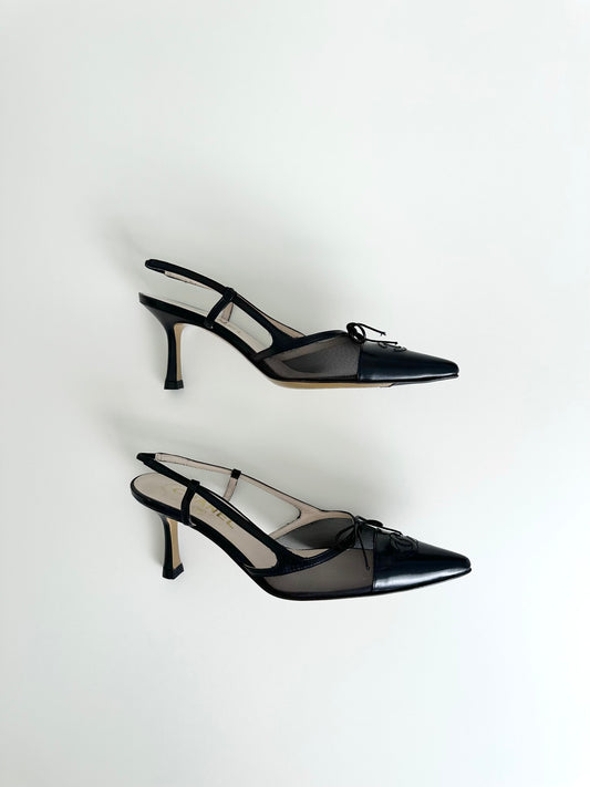 Chanel Black Mesh Logo Slingbacks 36