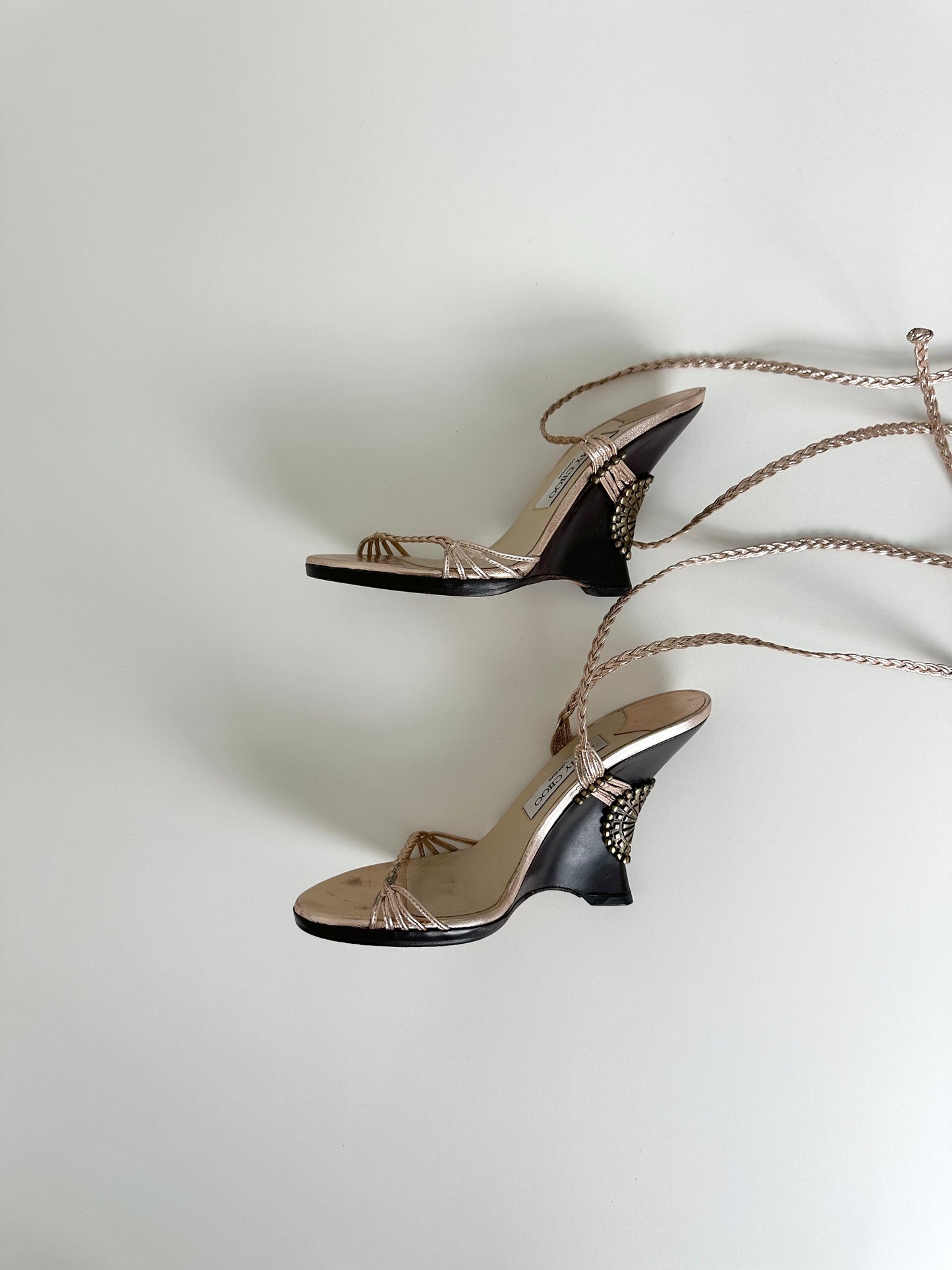 Jimmy Choo Rose Gold Geisha Wedges 37.5