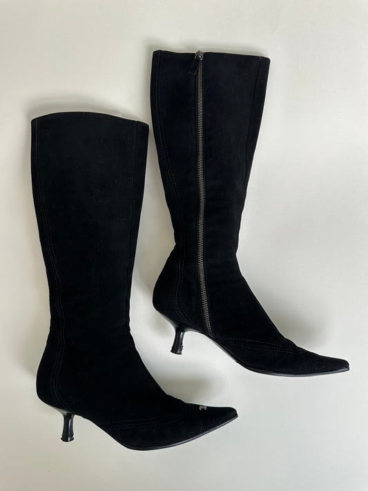 Chanel Black Suede Logo Boots 36