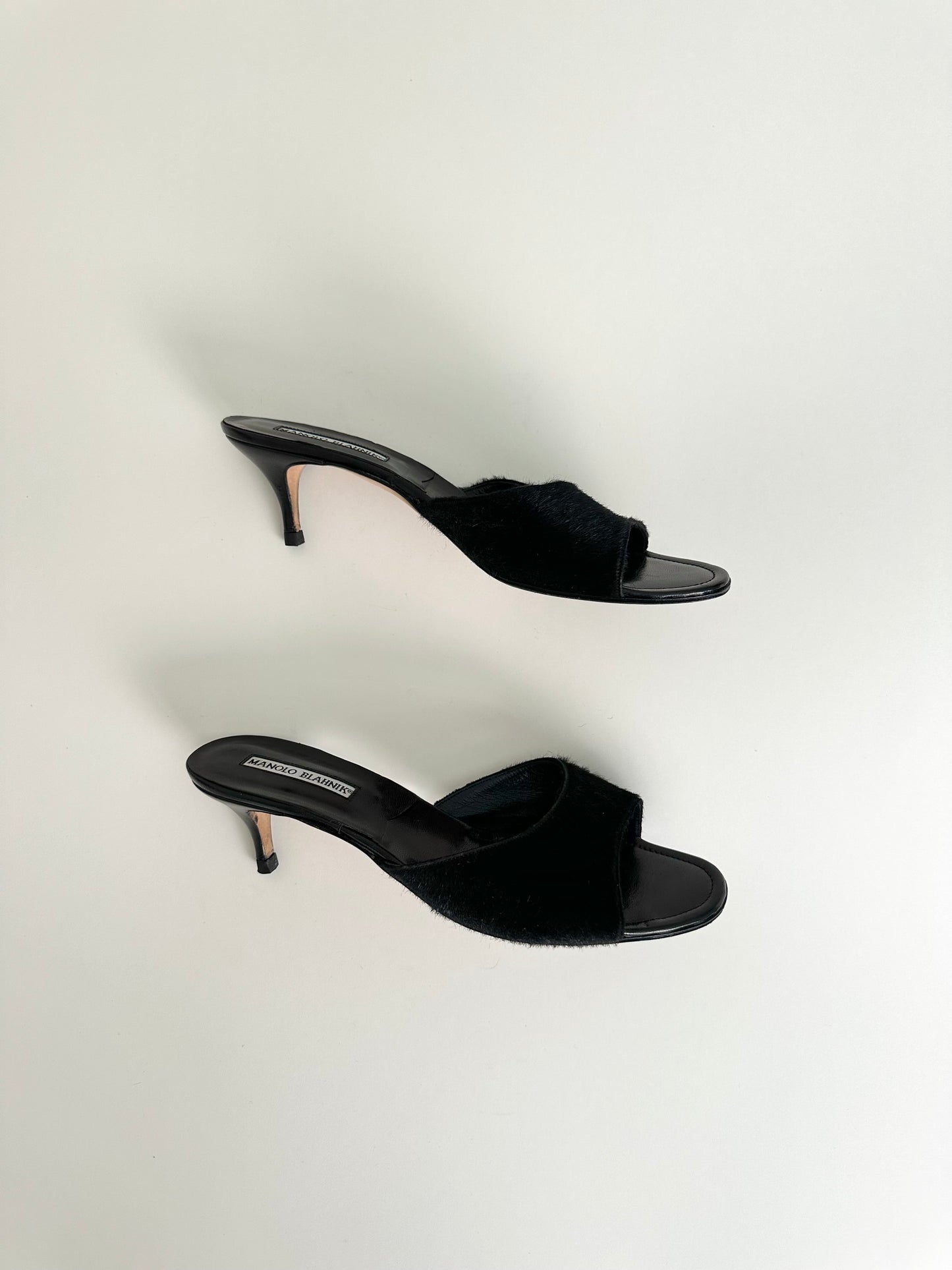 Manolo Blahnik Black Pony Hair Sandals 40.5