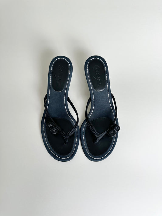 Chanel Denim Dice Sandals 36