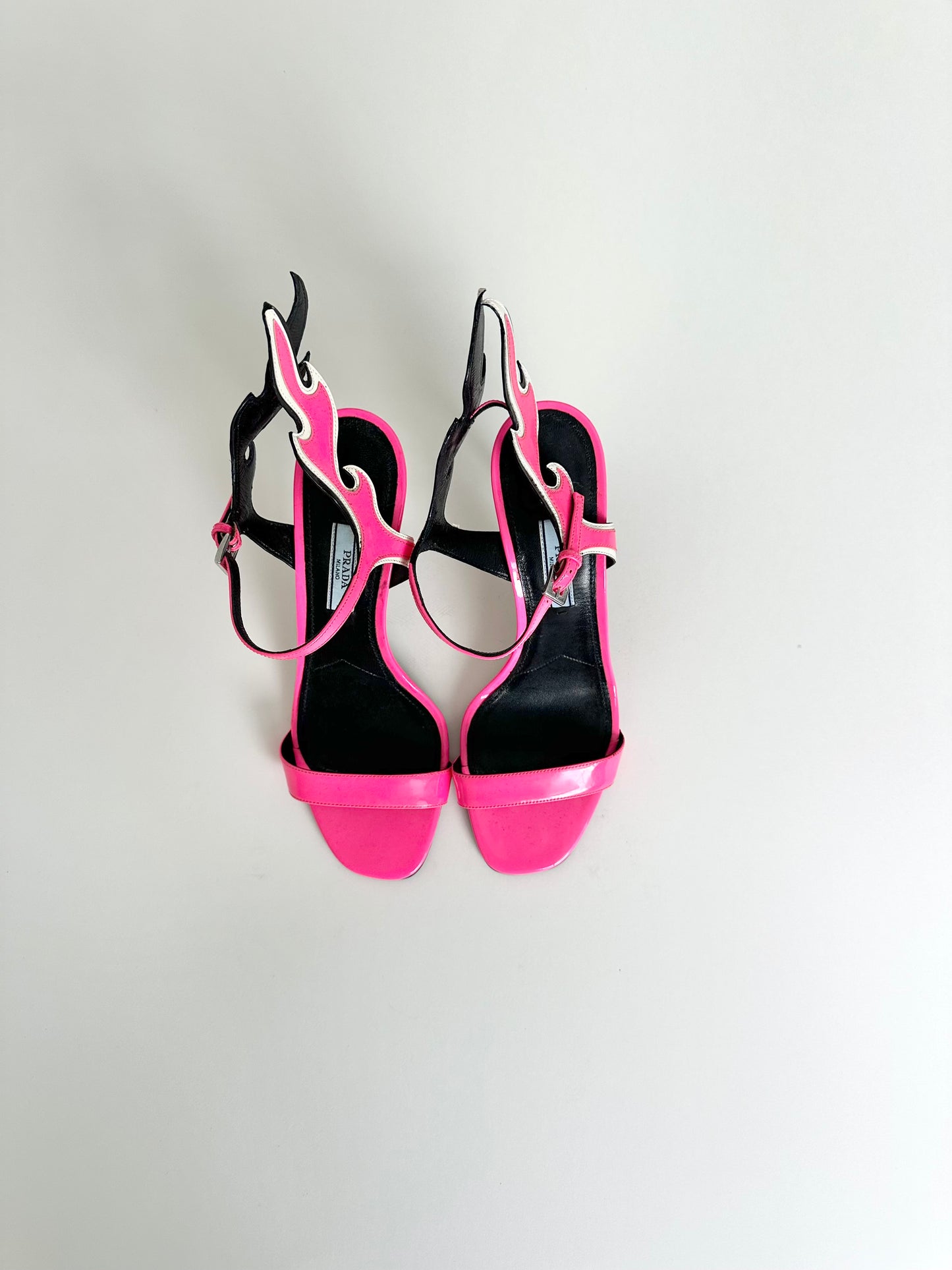 Prada 2018 Pink Patent Flame Sandals 37
