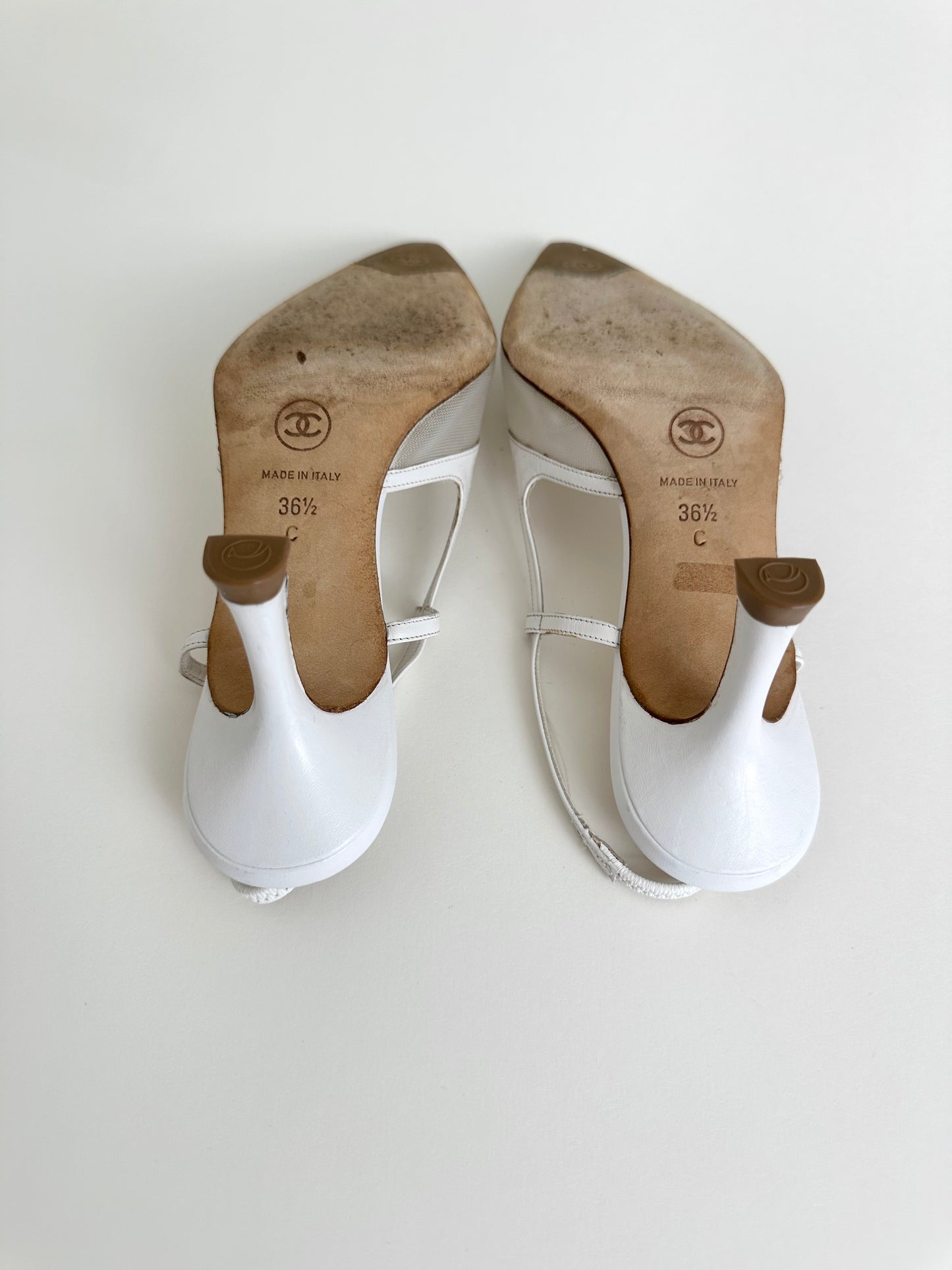 Chanel White Mesh Slingbacks 36.5