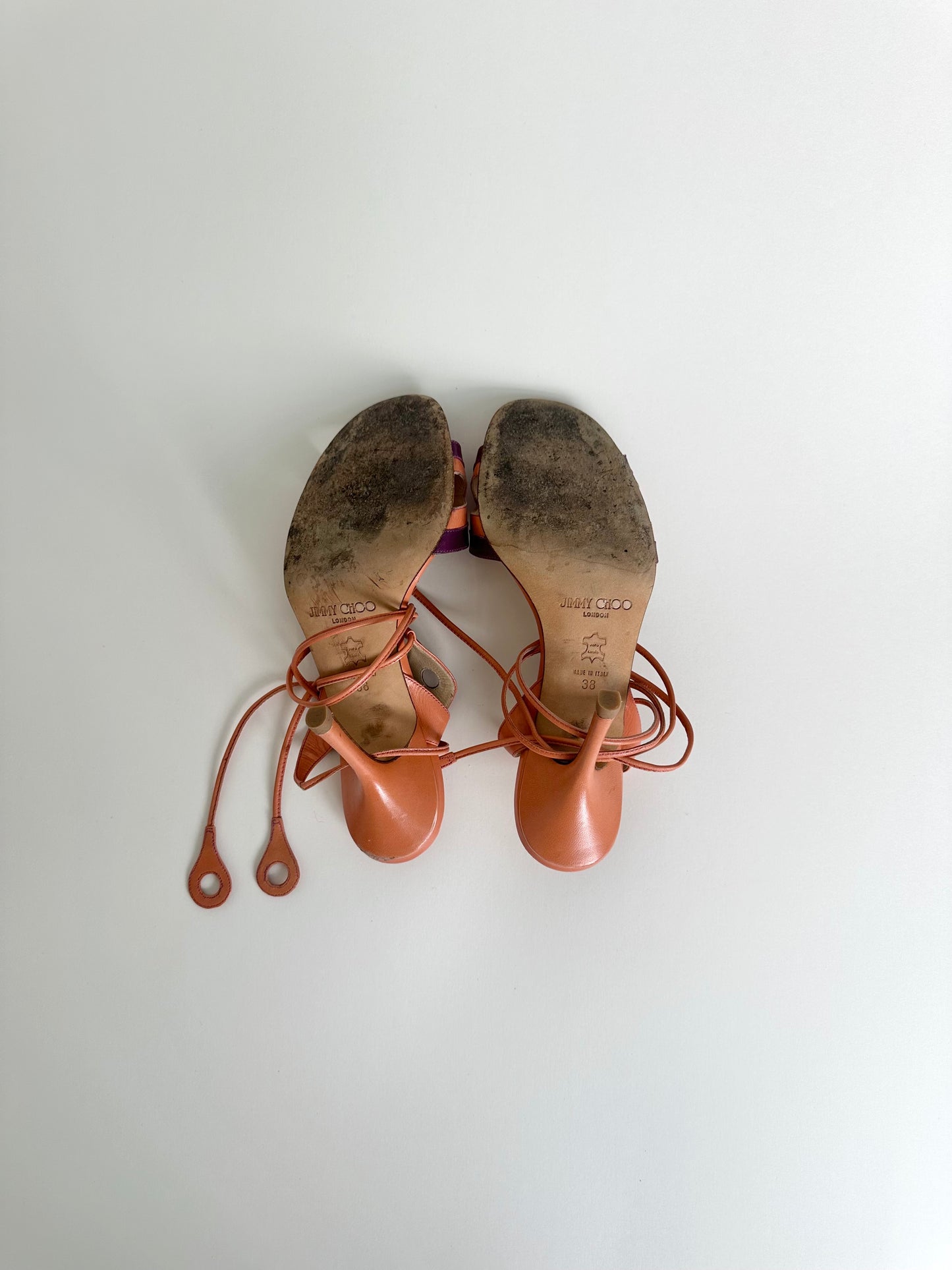 Jimmy Choo Orange Tie Up Sandals 38