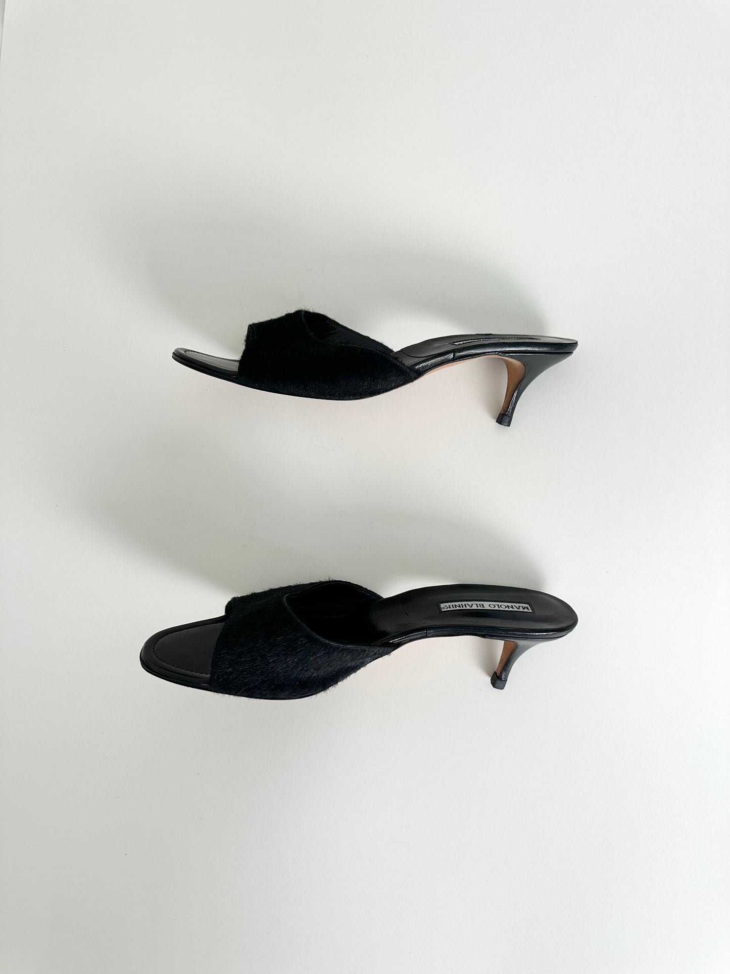 Manolo Blahnik Black Pony Hair Sandals 40.5