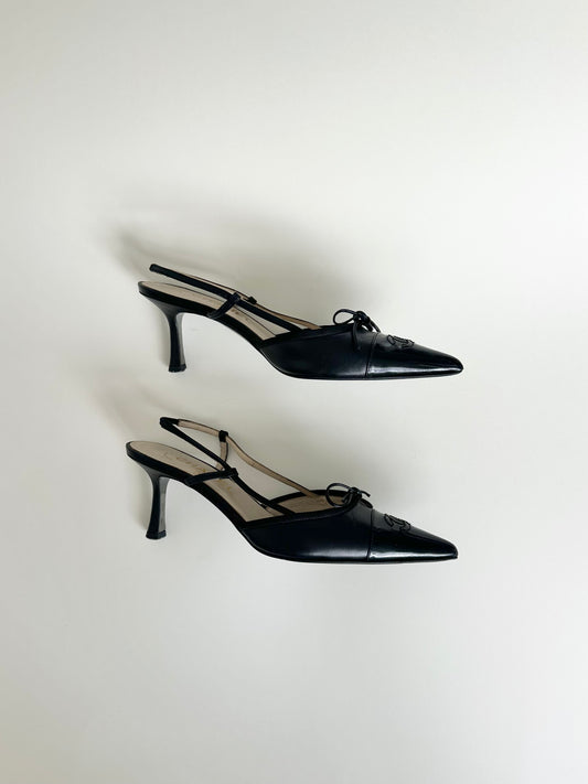 Chanel Black Logo Slingbacks 37.5