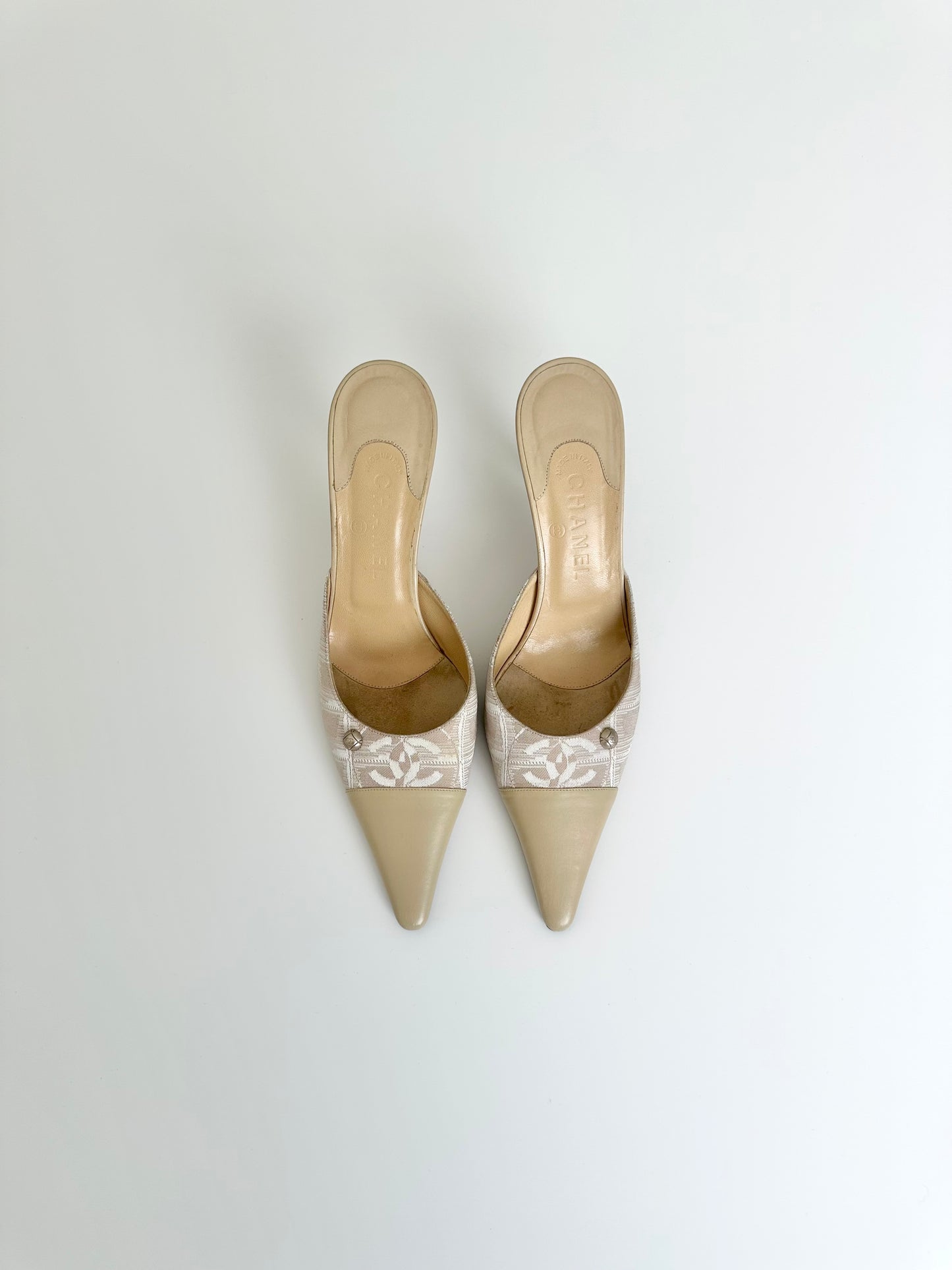 Chanel Beige Canvas Travel Line Mules 41
