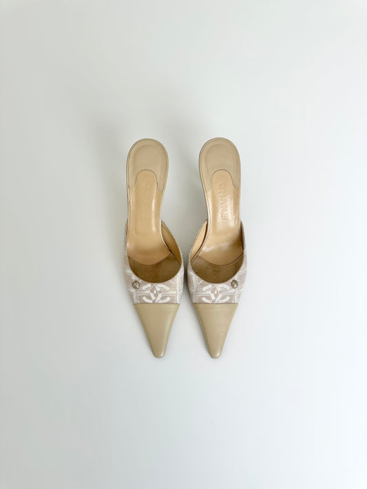 Chanel Beige Canvas Travel Line Mules 41