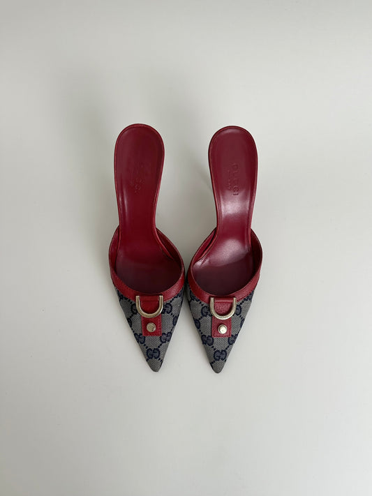 Gucci Red Monogram Mules 34.5