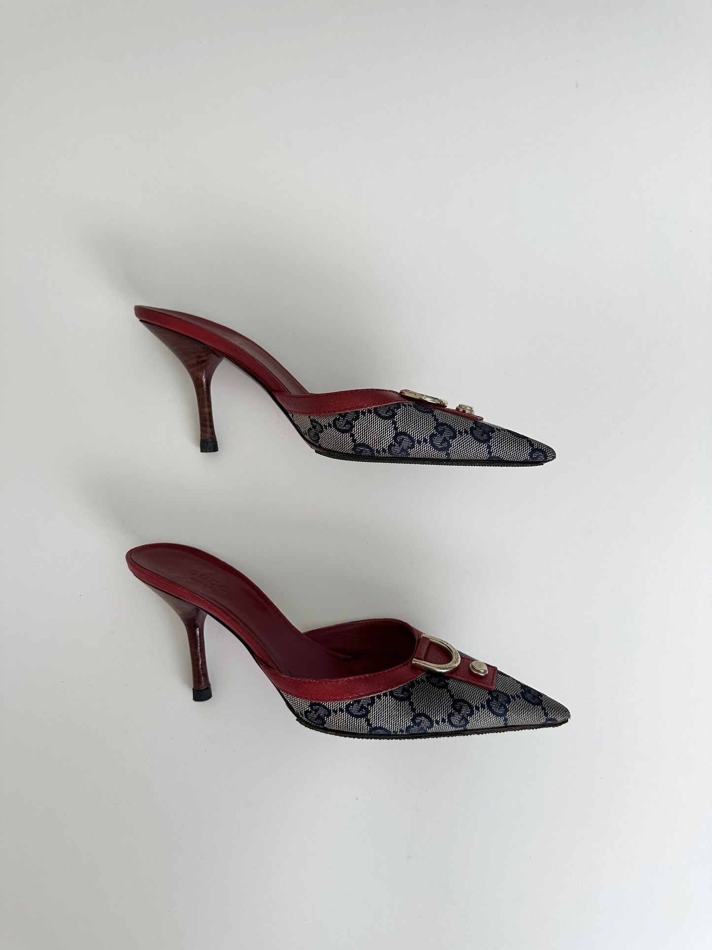 Gucci Red Monogram Mules 34.5