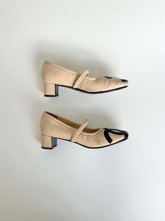 Chanel Tan Cambon Mary Janes 37