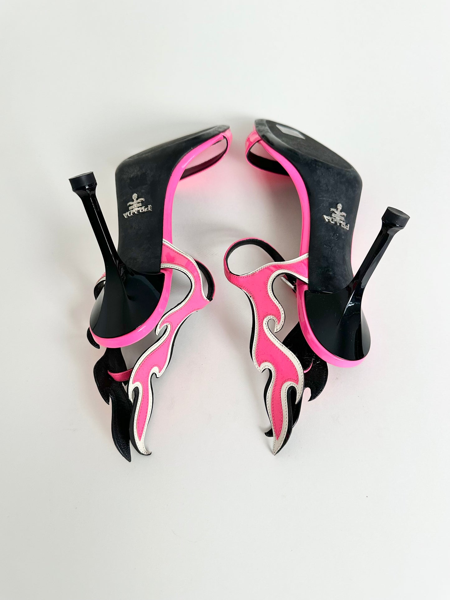 Prada 2018 Pink Patent Flame Sandals 37