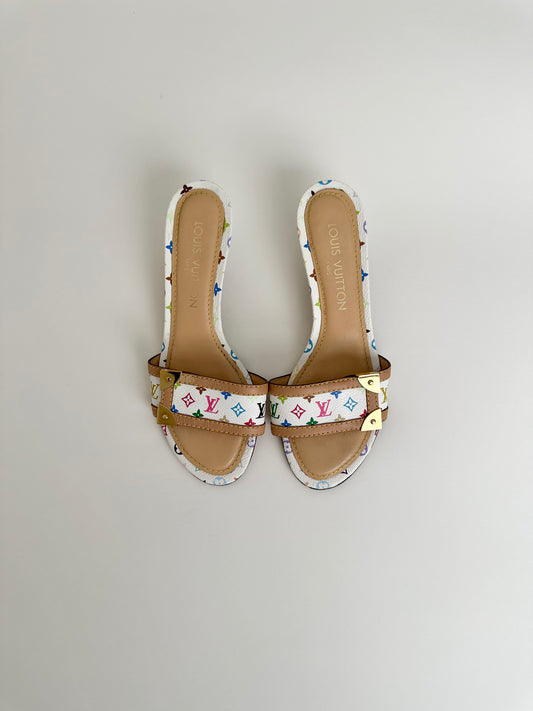 Louis Vuitton White Multicolor Sandals 35.5