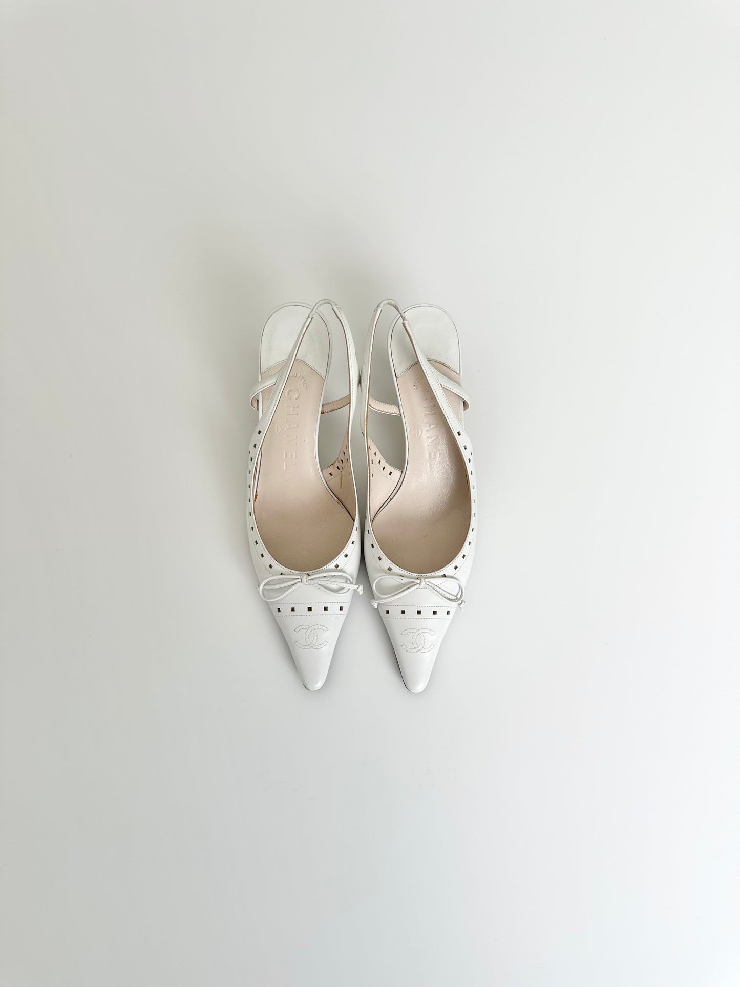 Chanel White Logo Slingbacks 35.5