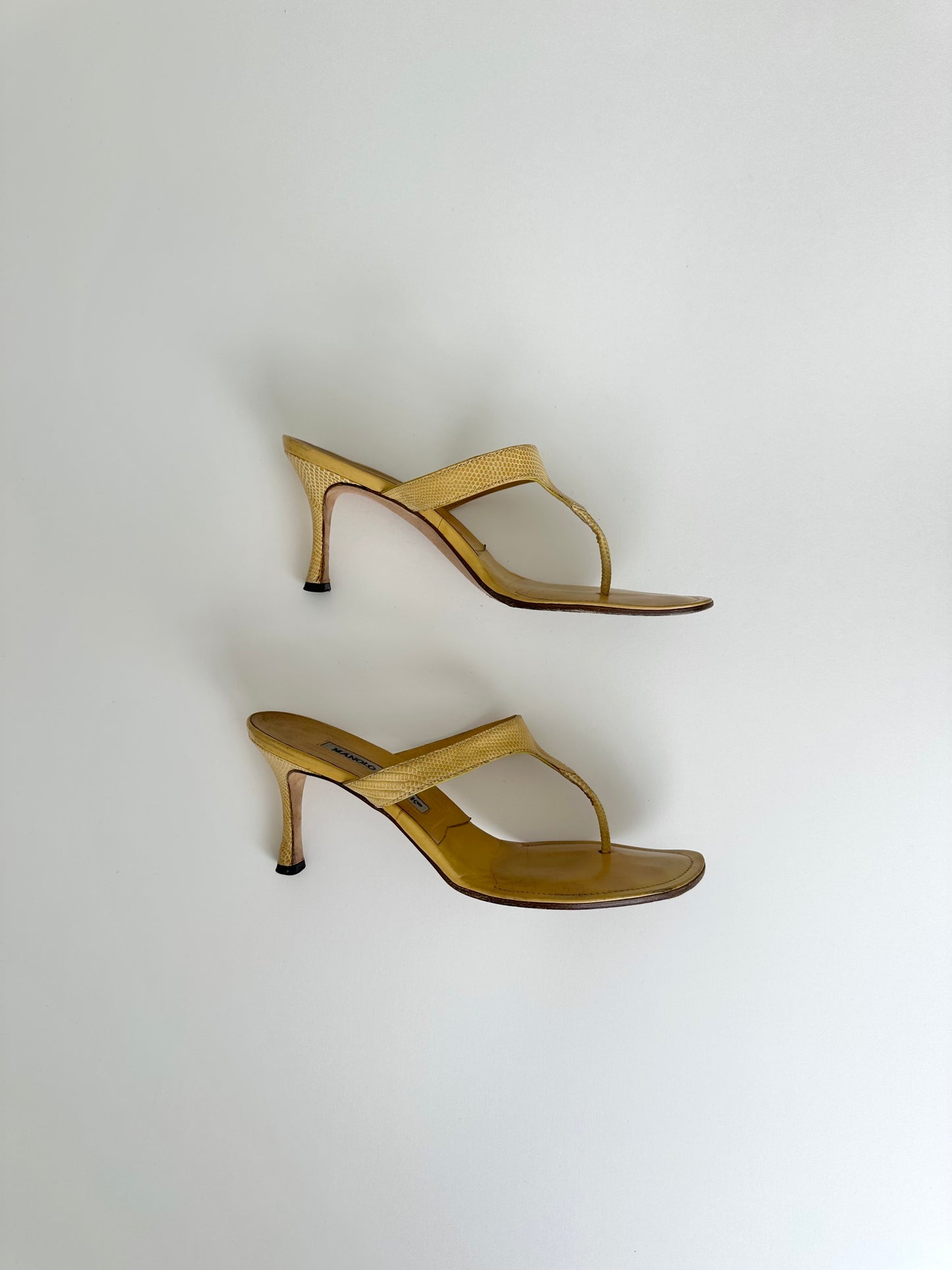 Manolo Blahnik Yellow Lizard Thongs 37