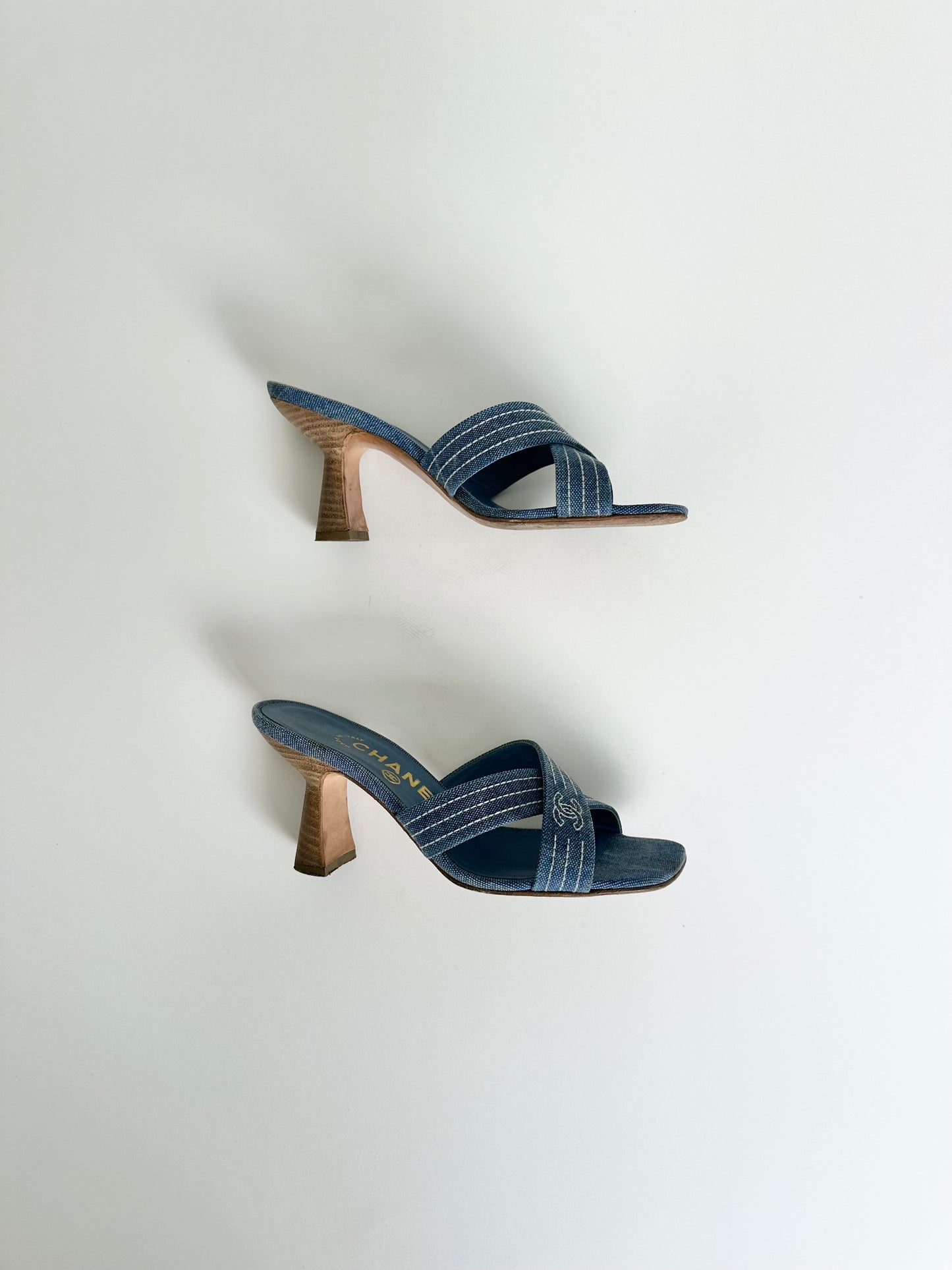 Chanel Blue Denim Logo Sandals 35