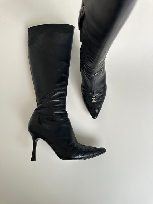 Chanel Black Leather Turnlock Boots 35.5