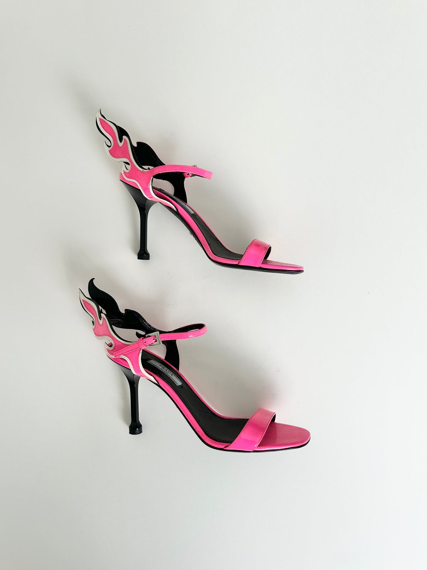 Prada 2018 Pink Patent Flame Sandals 37