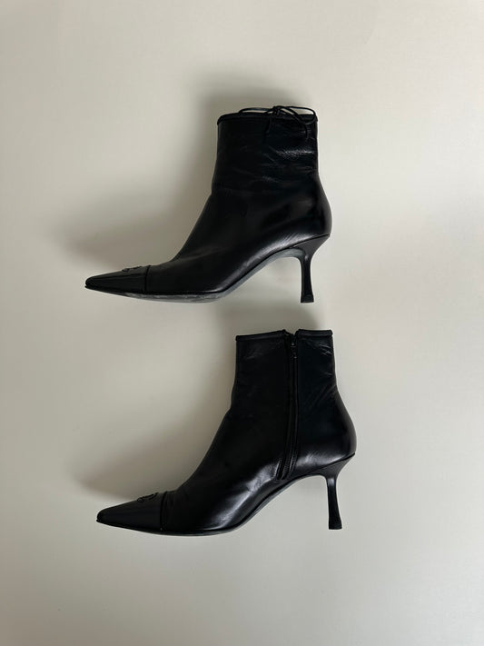 Chanel Black Logo Ankle Boots 38