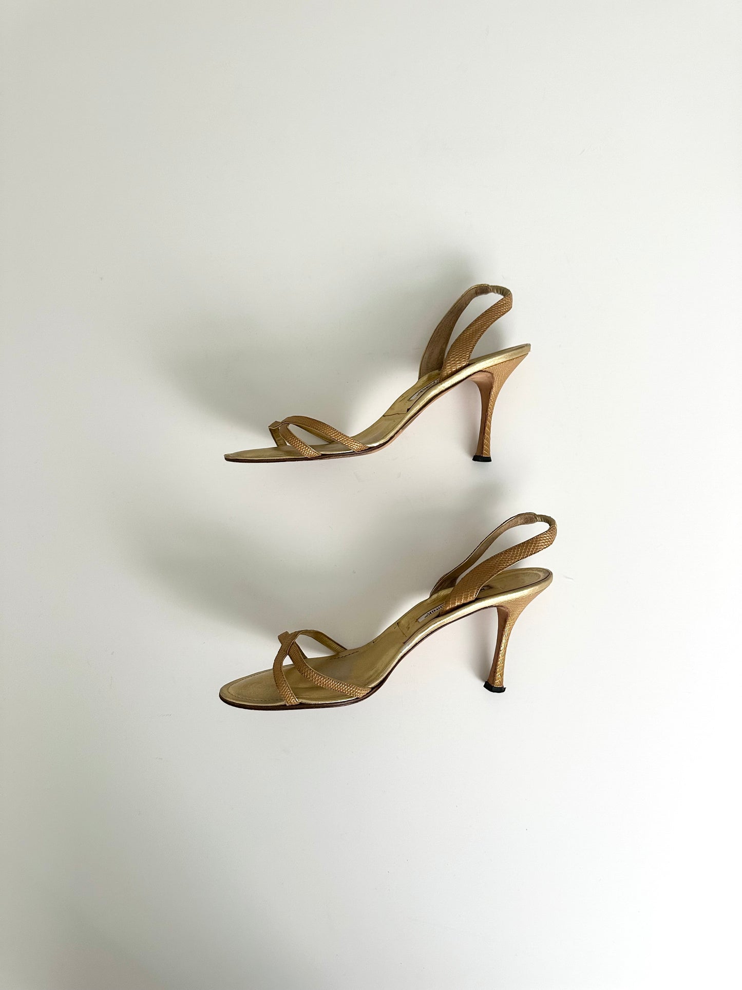 Manolo Blahnik Gold Lizard Callasli Slingback 42