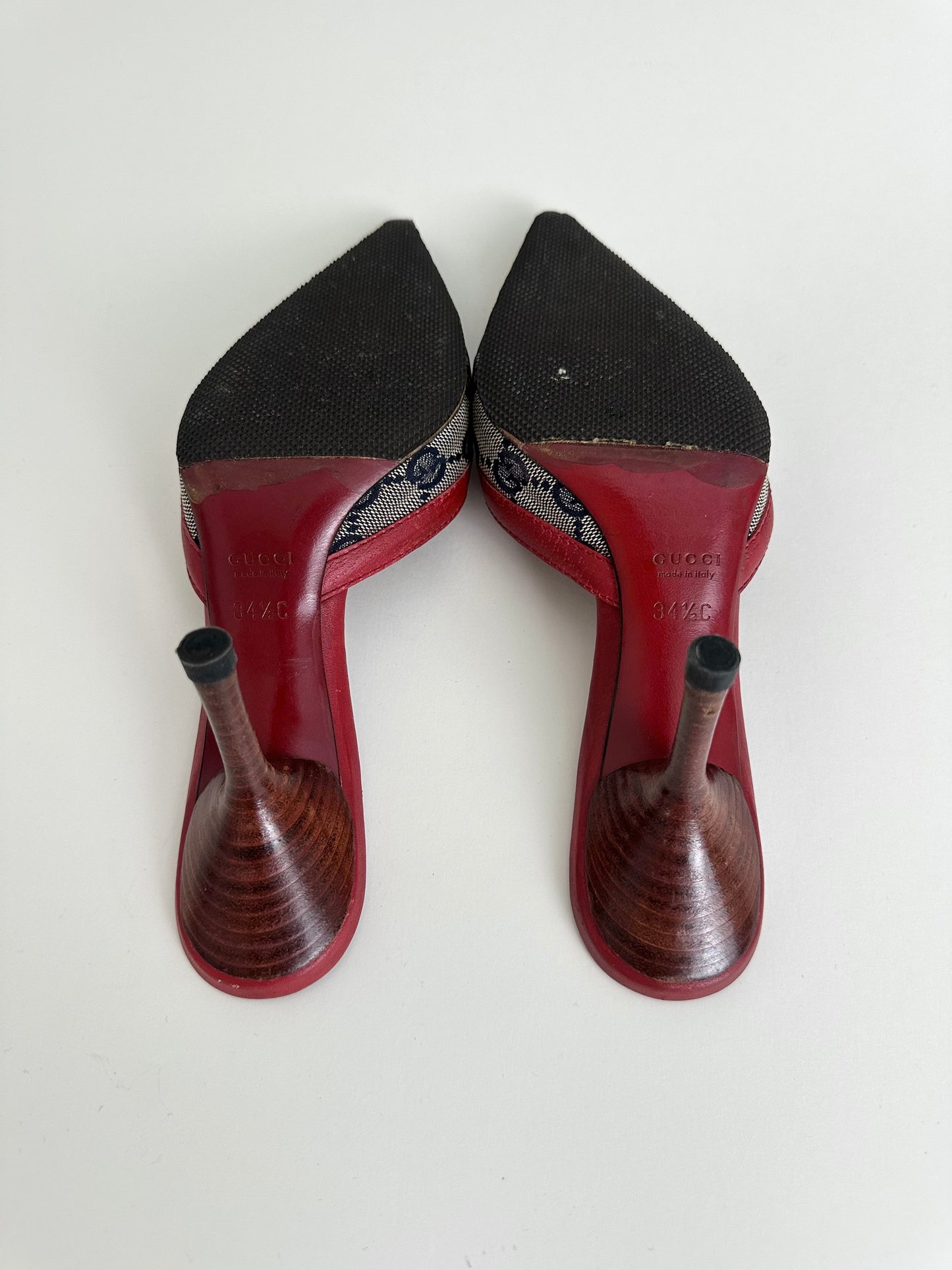 Gucci Red Monogram Mules 34.5