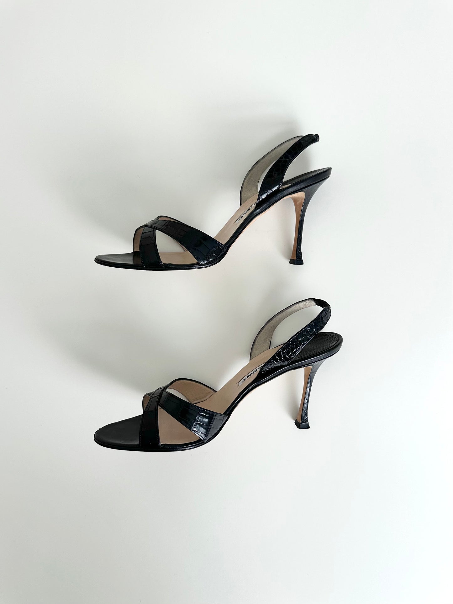 Manolo Blahnik Black Croc Slingback 41