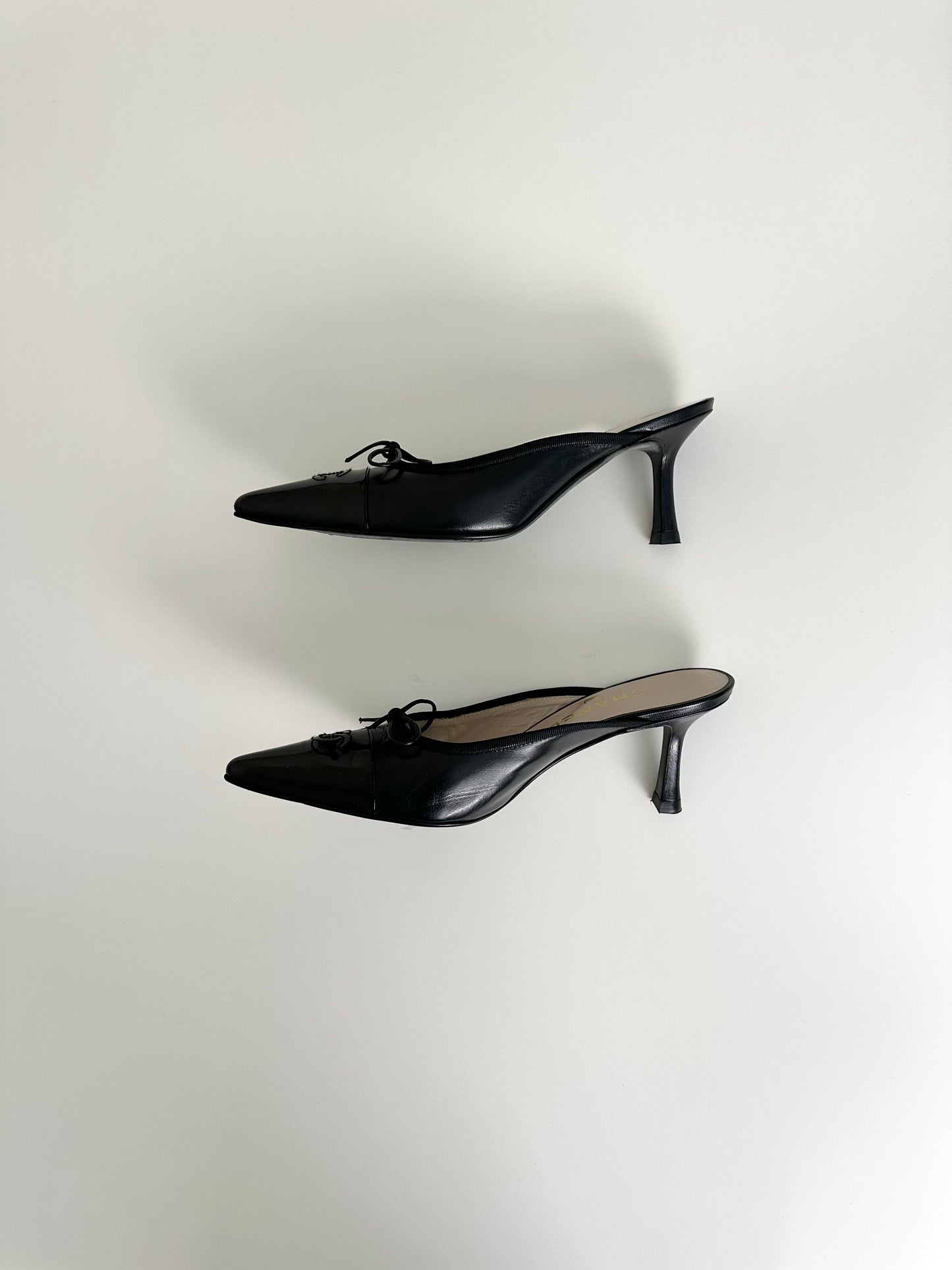 Chanel Black Leather Logo Mules 36.5