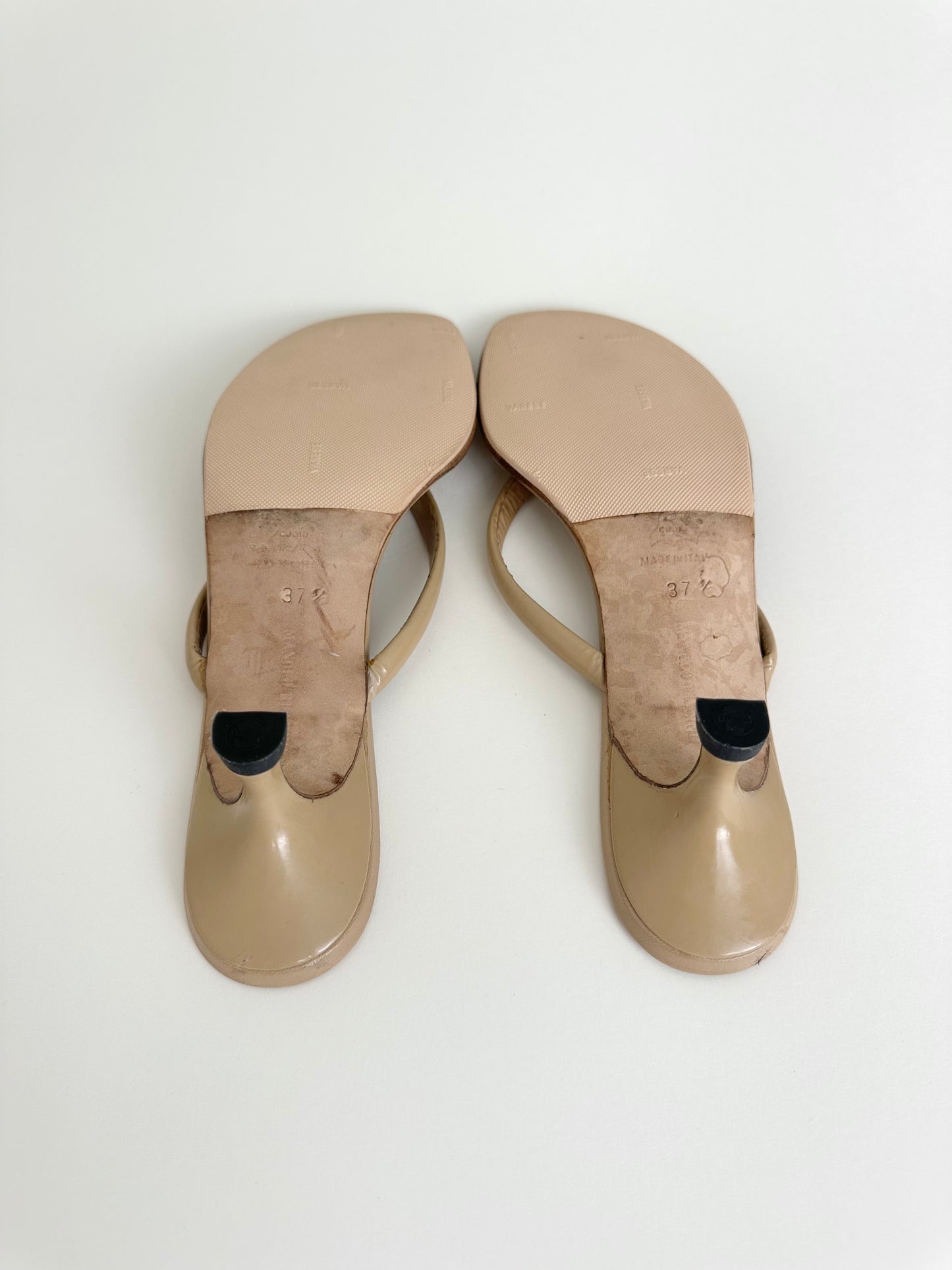 Manolo Blahnik Nude Patent Thongs 37.5