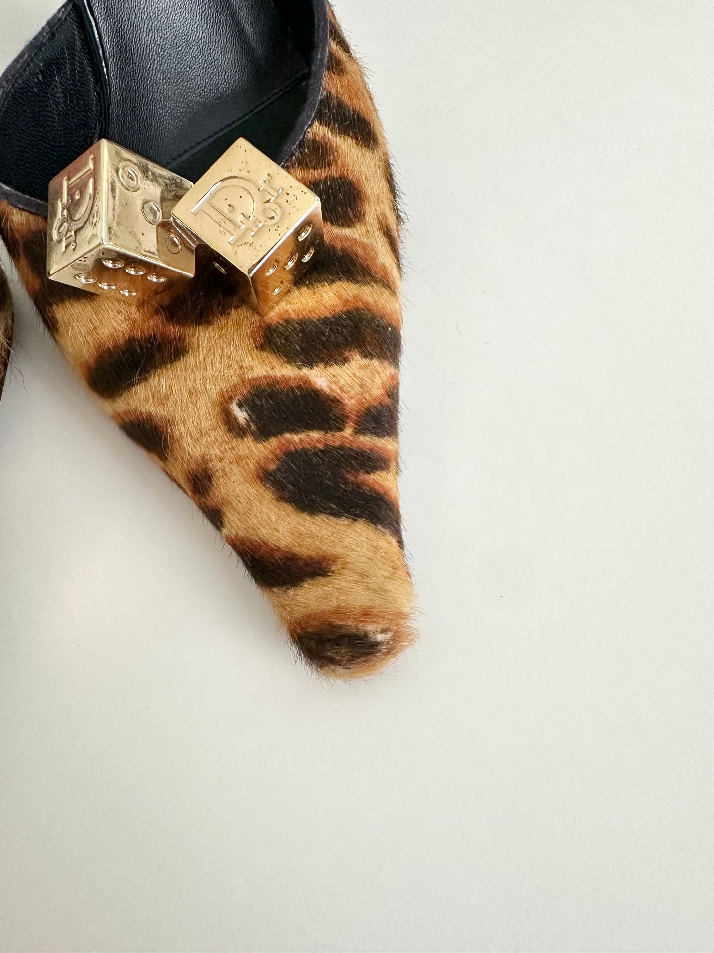 Dior Leopard Pony Hair Gambler Mules 37.5