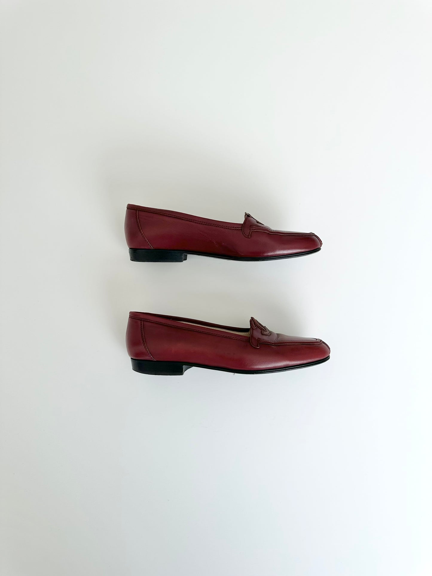 Chanel Red Leather Logo Loafers  36.5