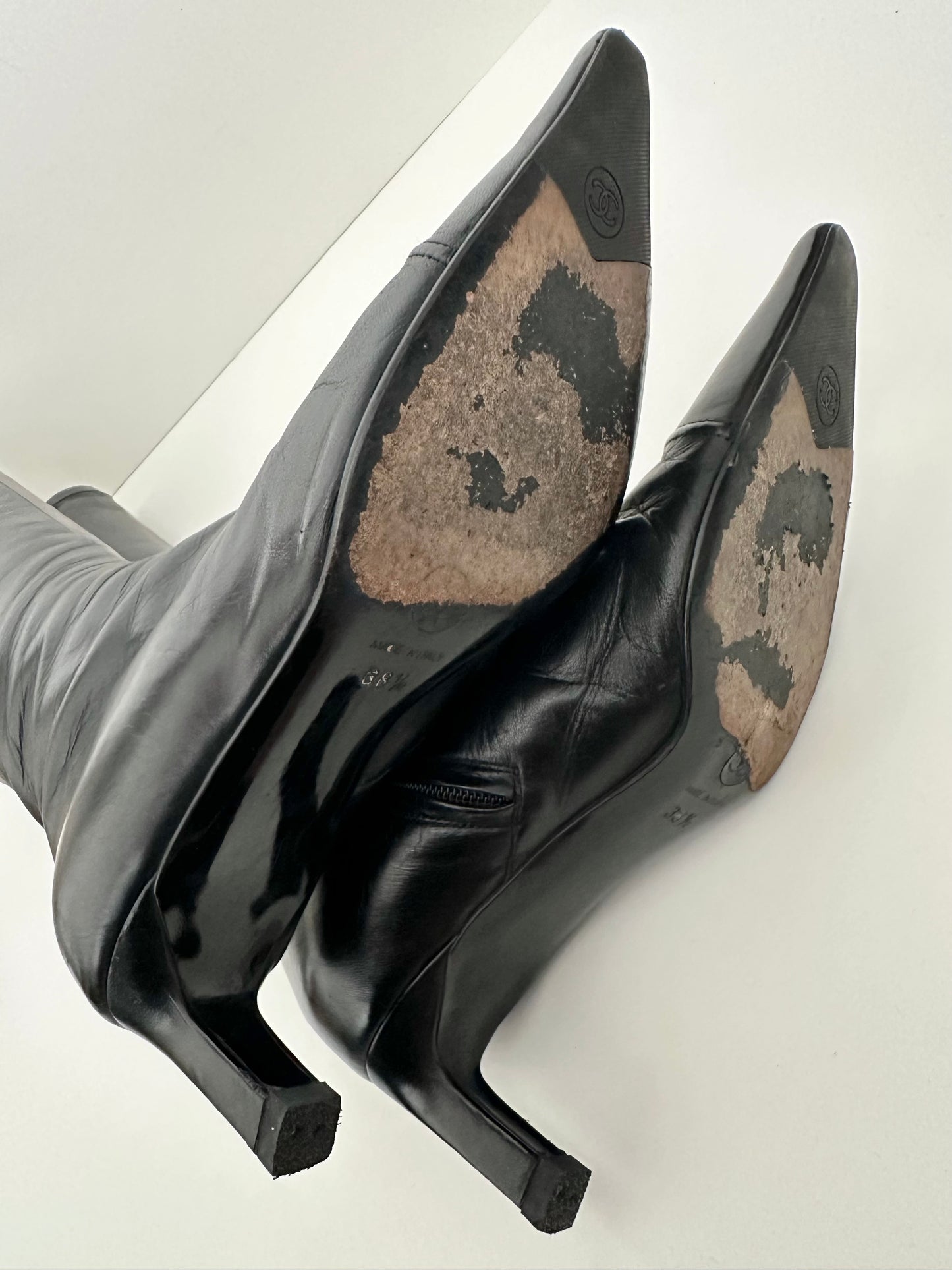 Chanel Black Logo Boots 38.5