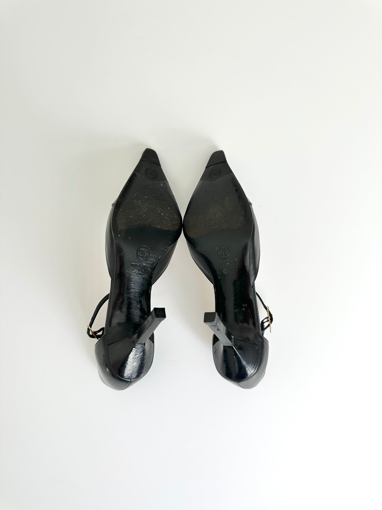 Chanel Black Ankle Strap Heels 40