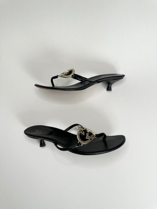 Gucci Black Heart Logo Sandals 36