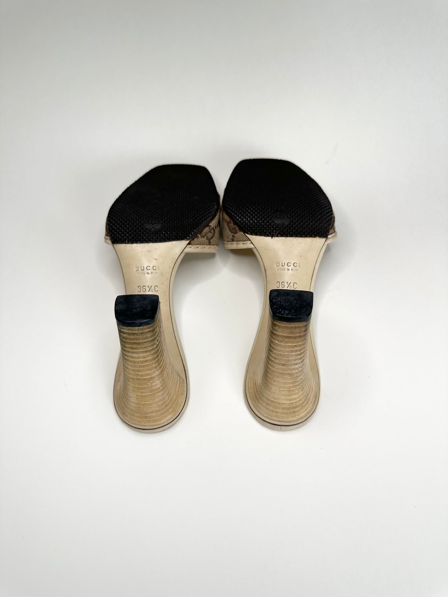 Gucci Cream Monogram Block Heels 36.5