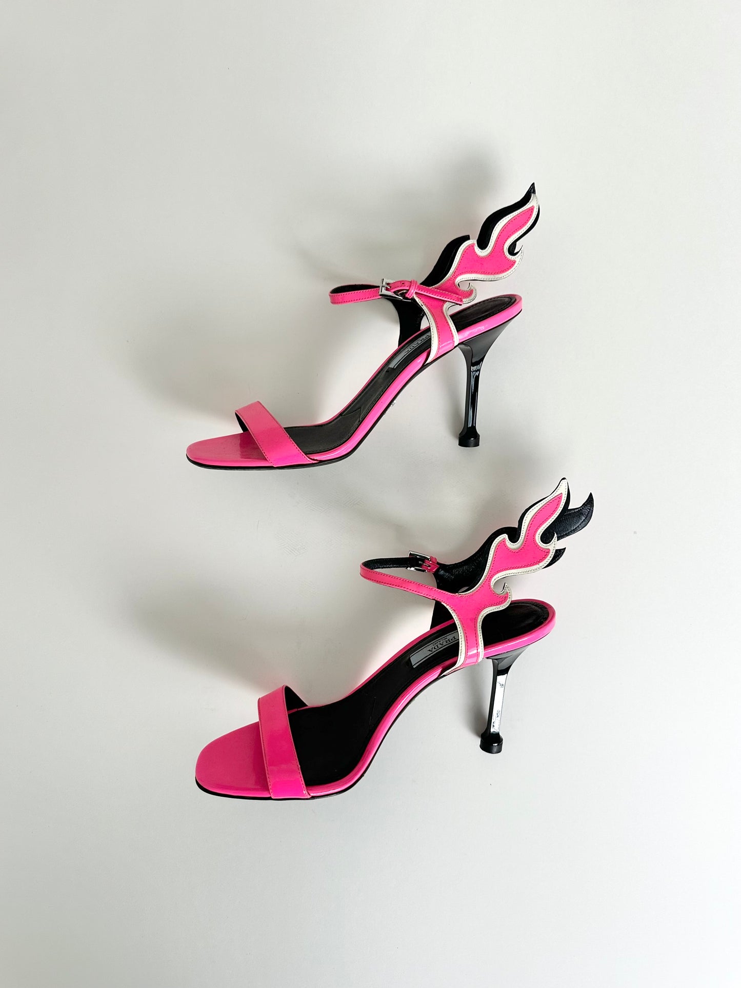 Prada 2018 Pink Patent Flame Sandals 37