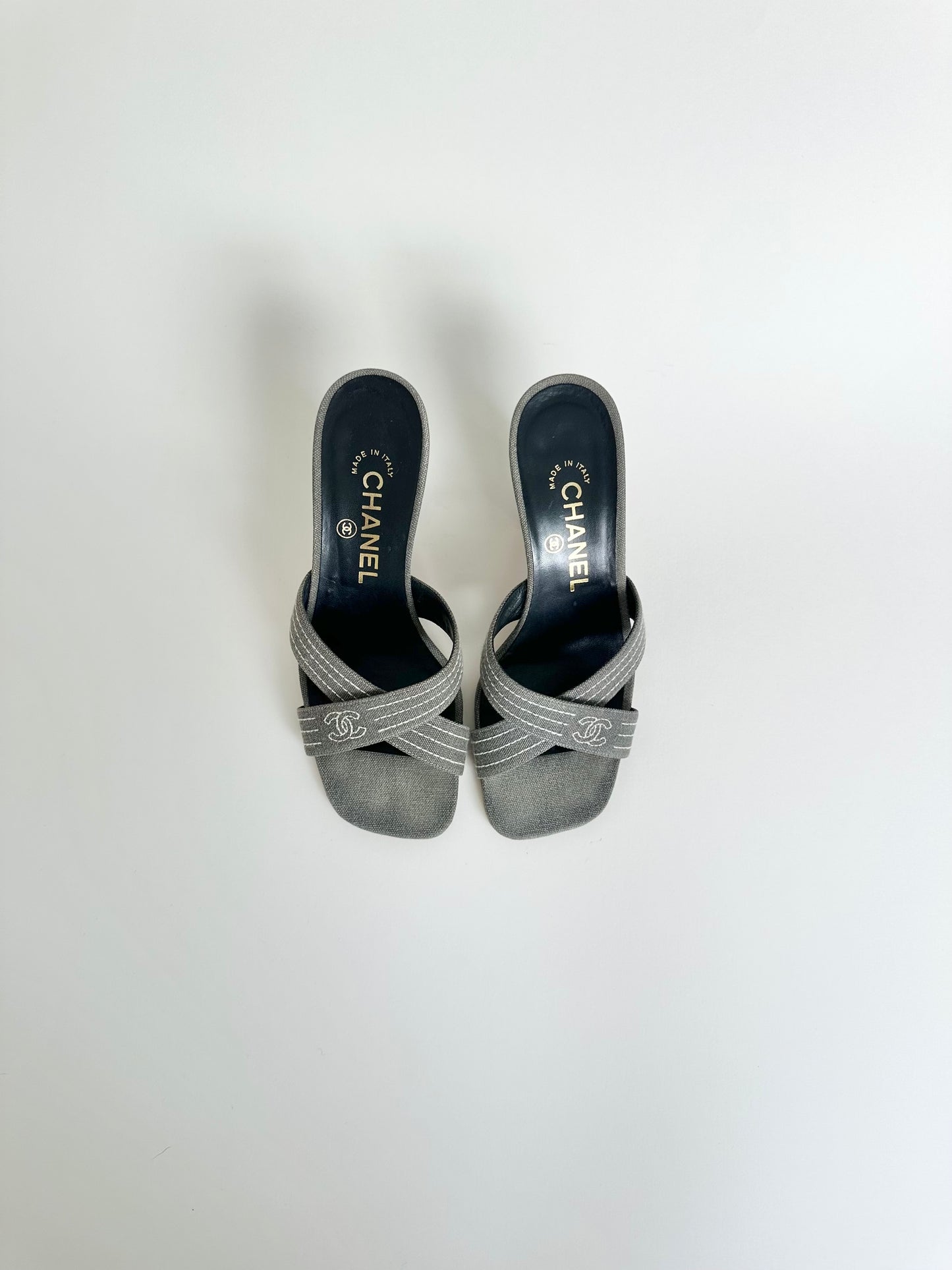 Chanel Denim Logo Sandals 36