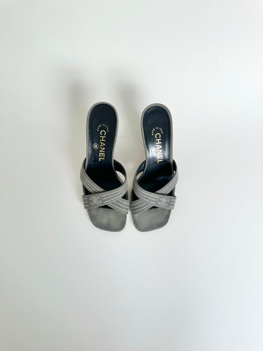 Chanel Denim Logo Sandals 36