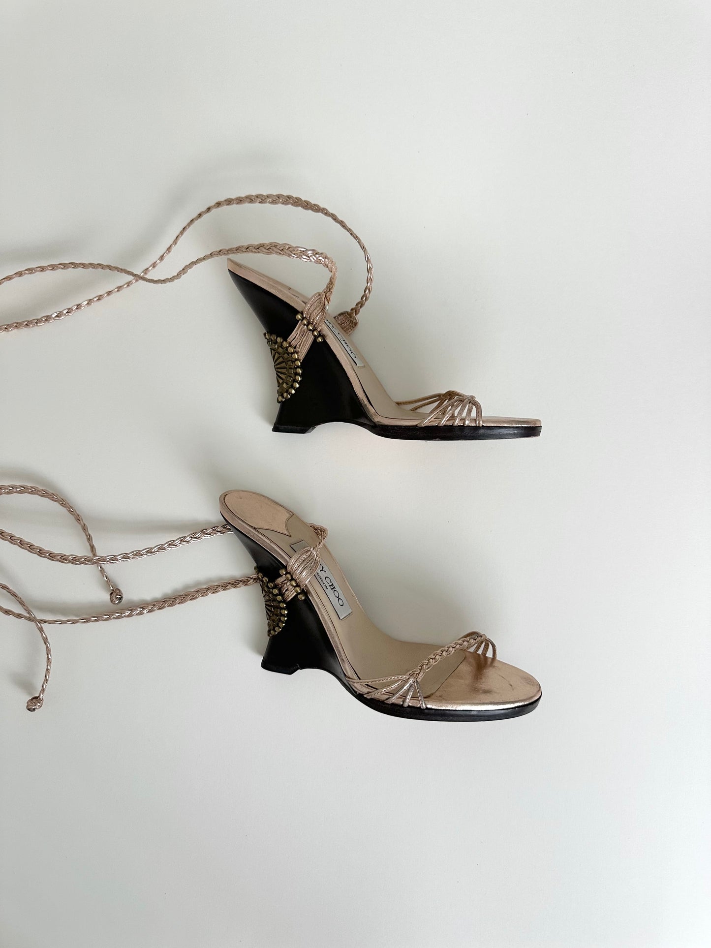 Jimmy Choo Rose Gold Geisha Wedges 37.5