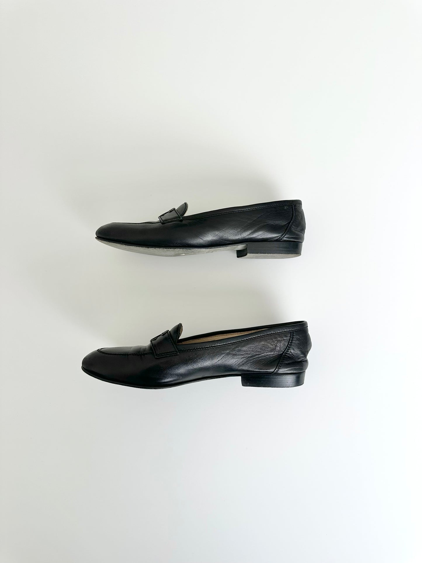Chanel Black Leather Logo Loafers 37