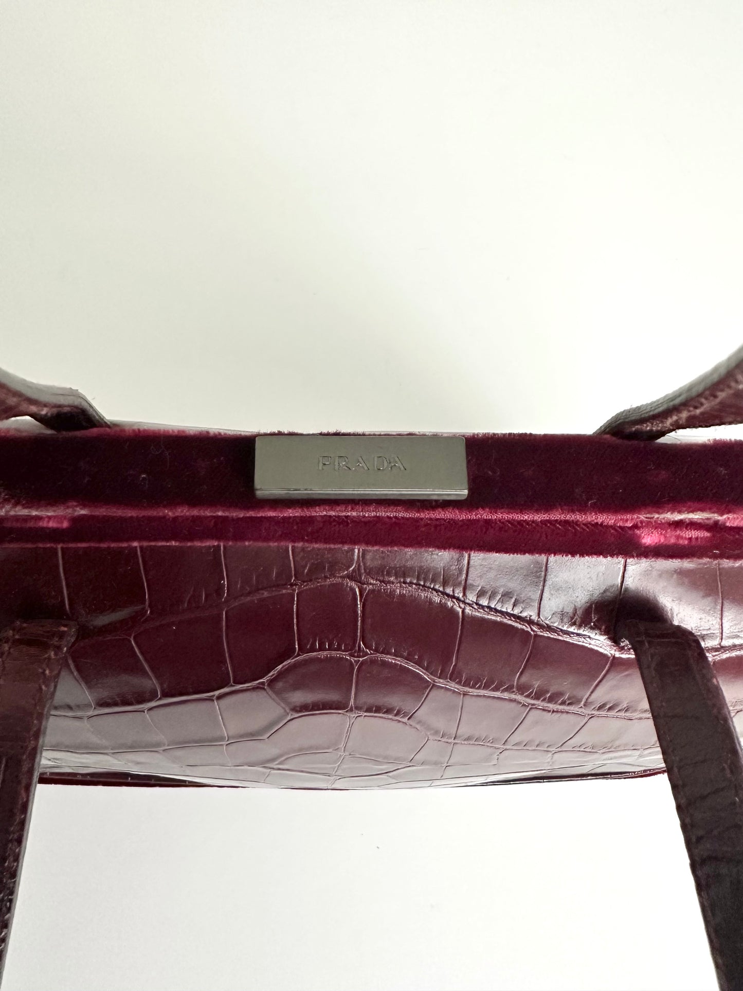 Prada Burgundy Croc Embossed Leather Bag