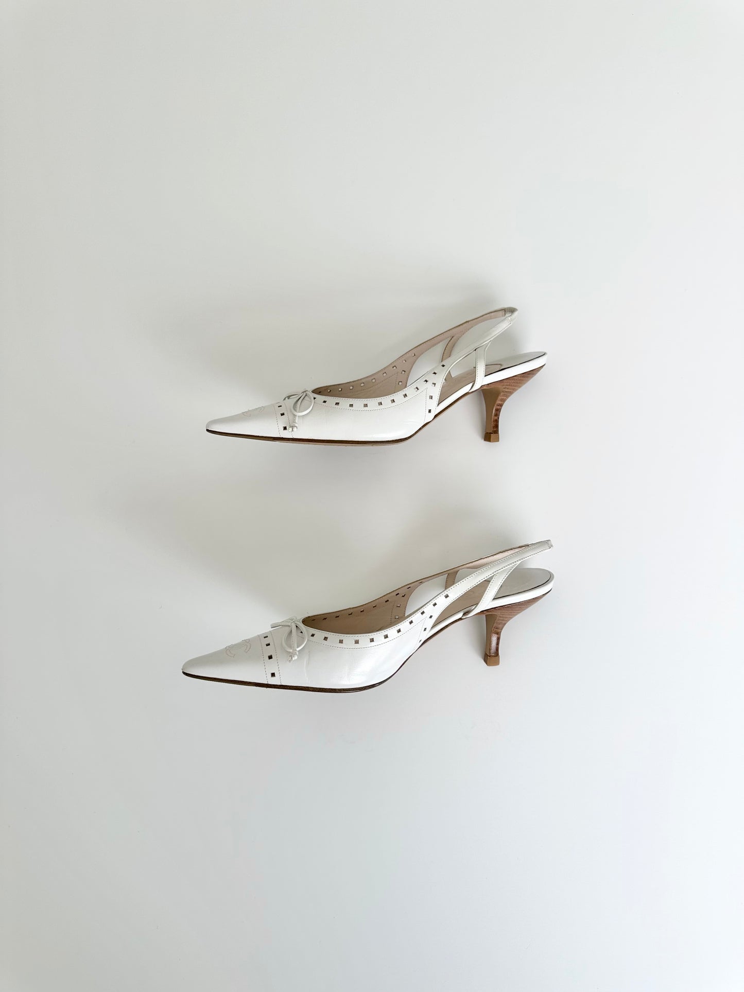 Chanel White Logo Slingbacks 35.5