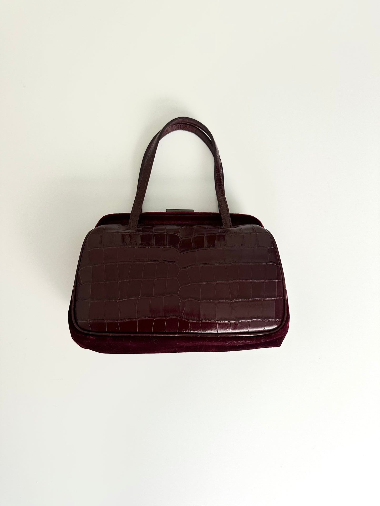 Prada Burgundy Croc Embossed Leather Bag