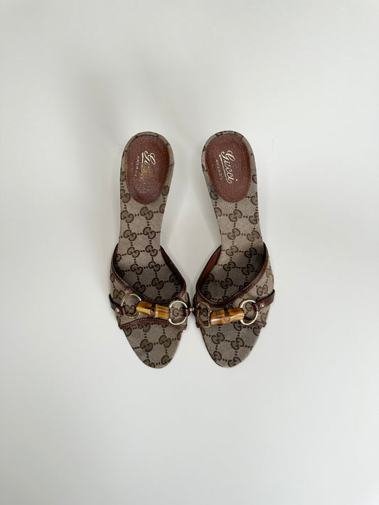 Gucci Monogram Bamboo Horsebit Sandals US 9