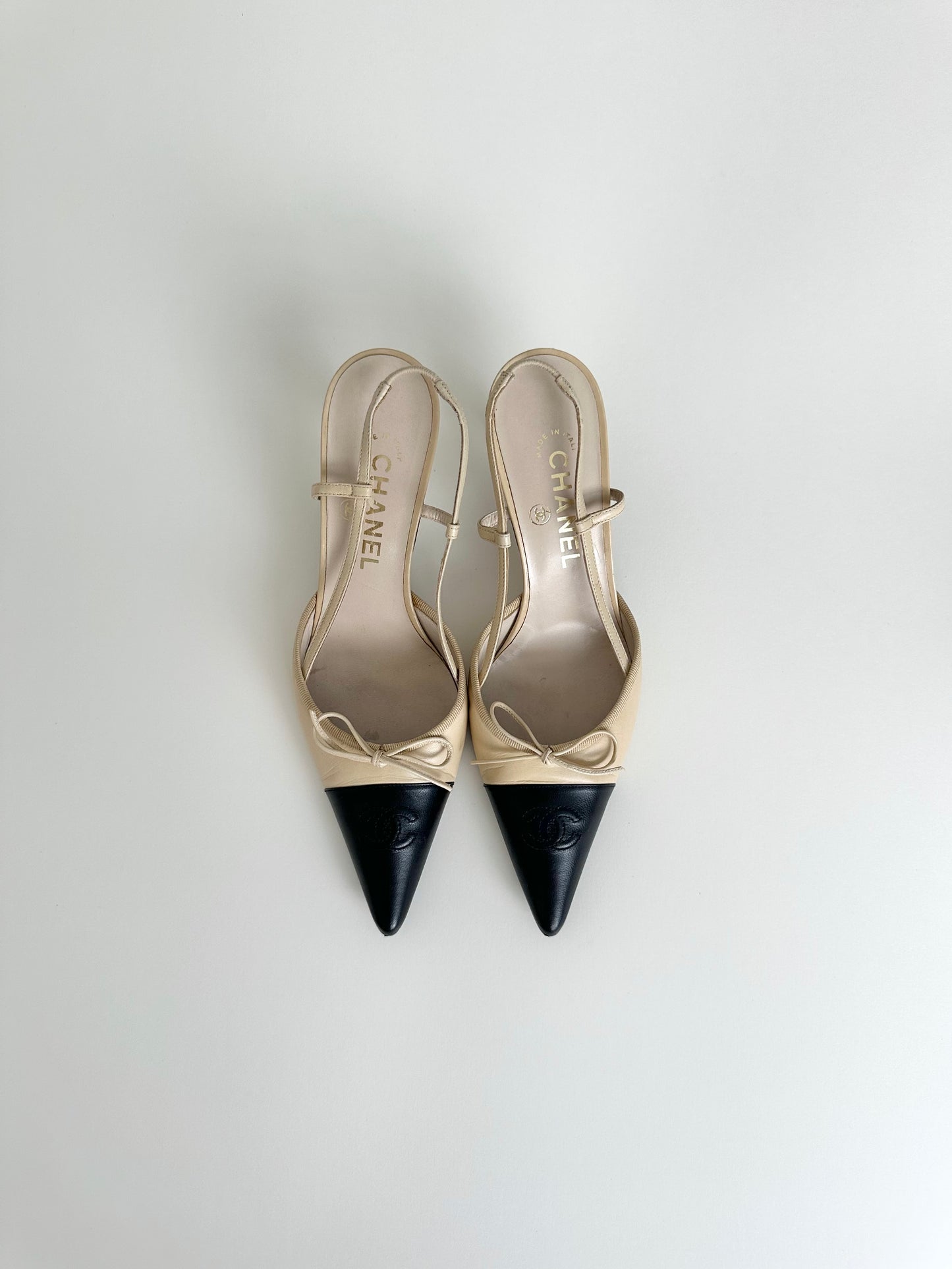 Chanel Beige/Black Slingbacks 37.5