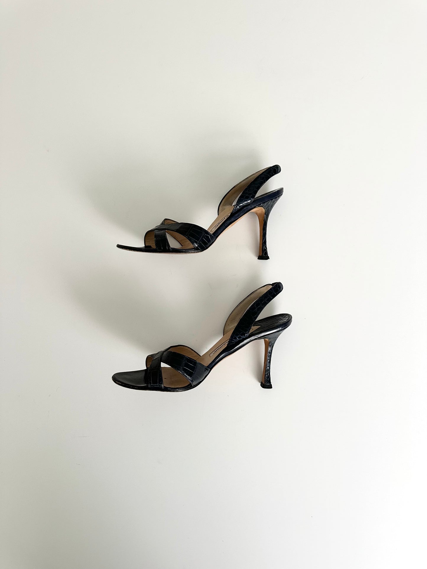Manolo Blahnik Navy Croc Callasli Slingback 36