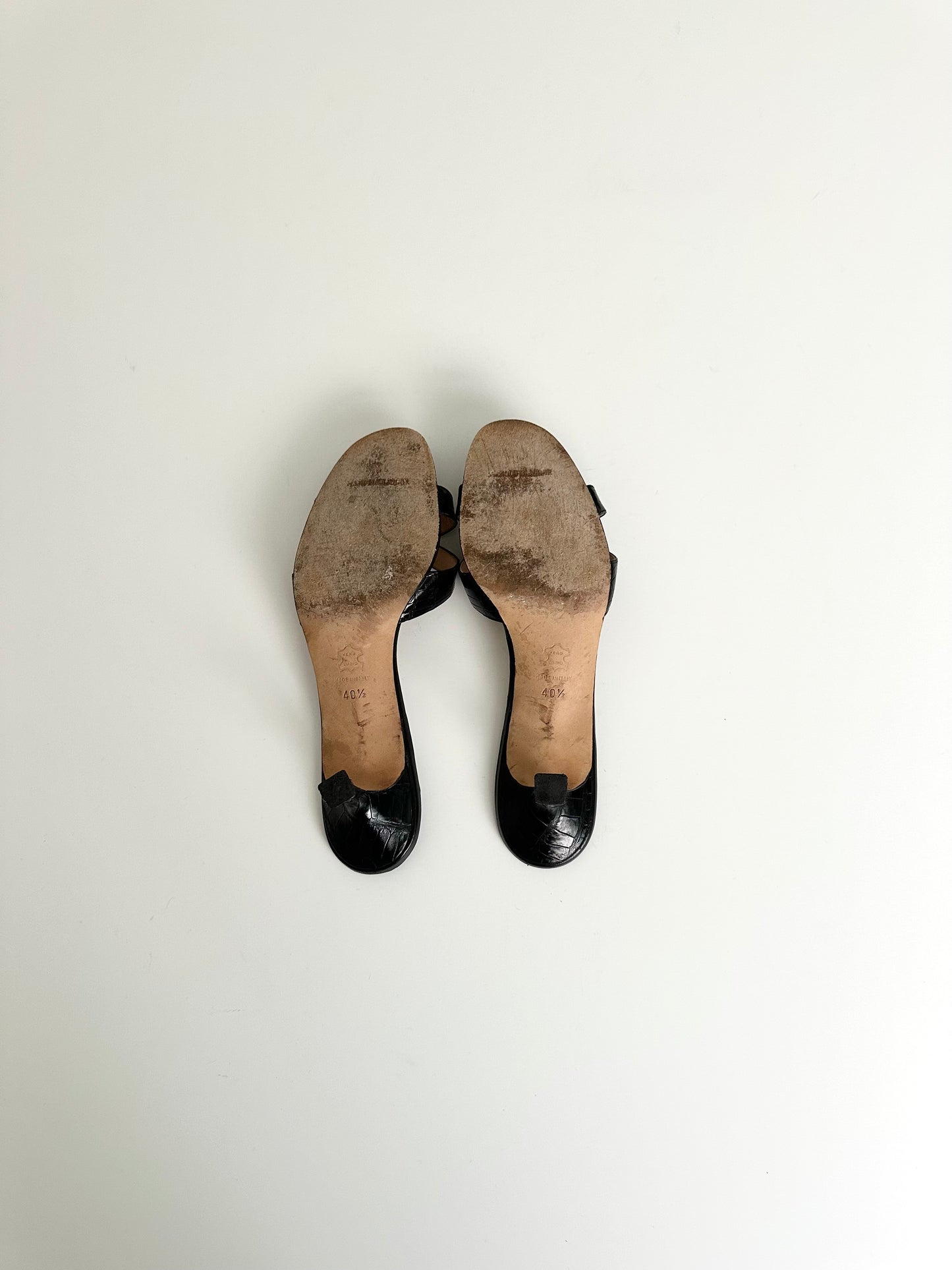 Manolo Blahnik Black Croc Callamu Mules 40.5