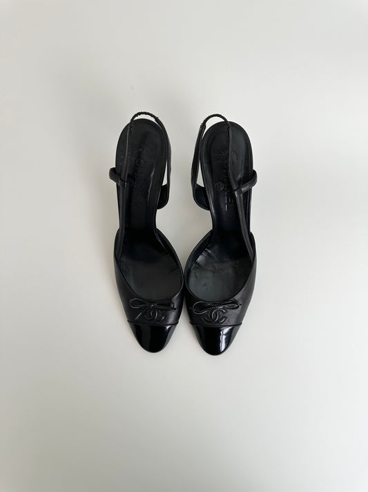 Chanel Black Round Toe Slingbacks 41