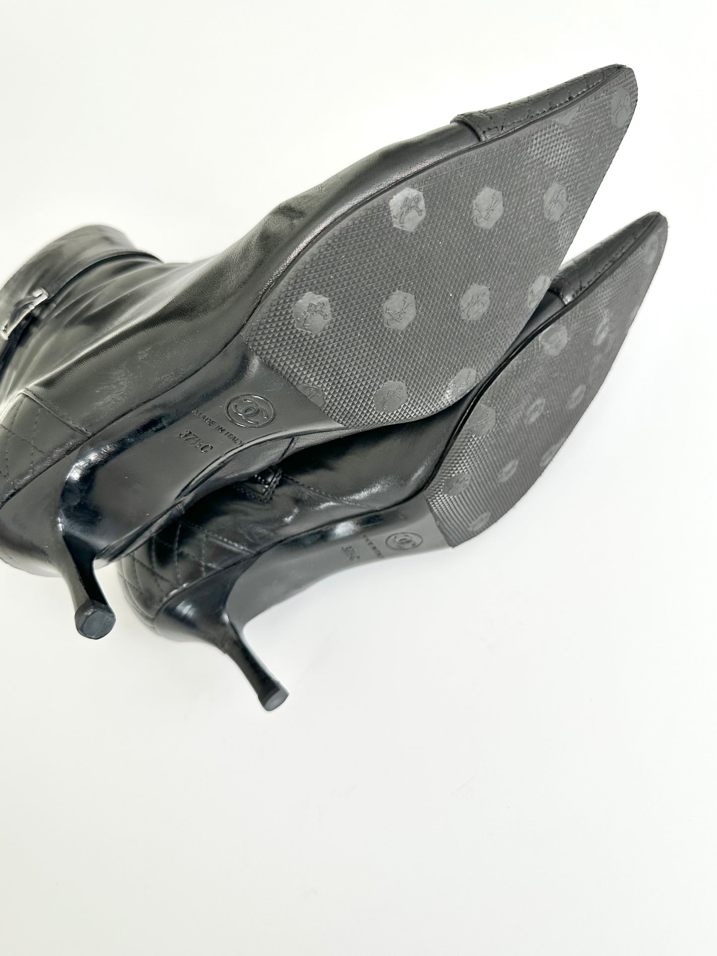 Chanel Black Quilted Leather Ankle Boots 37.5