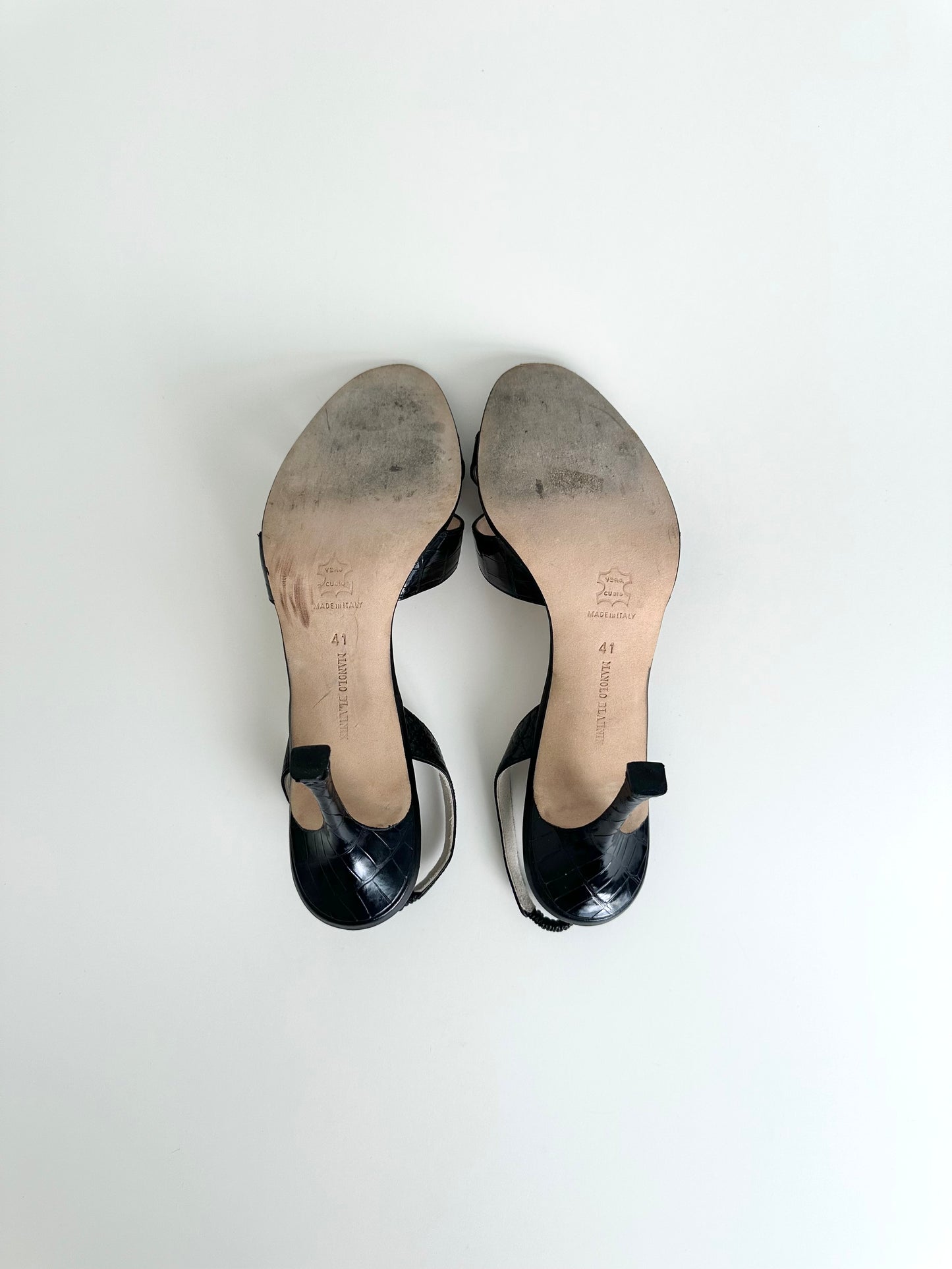 Manolo Blahnik Black Croc Slingback 41