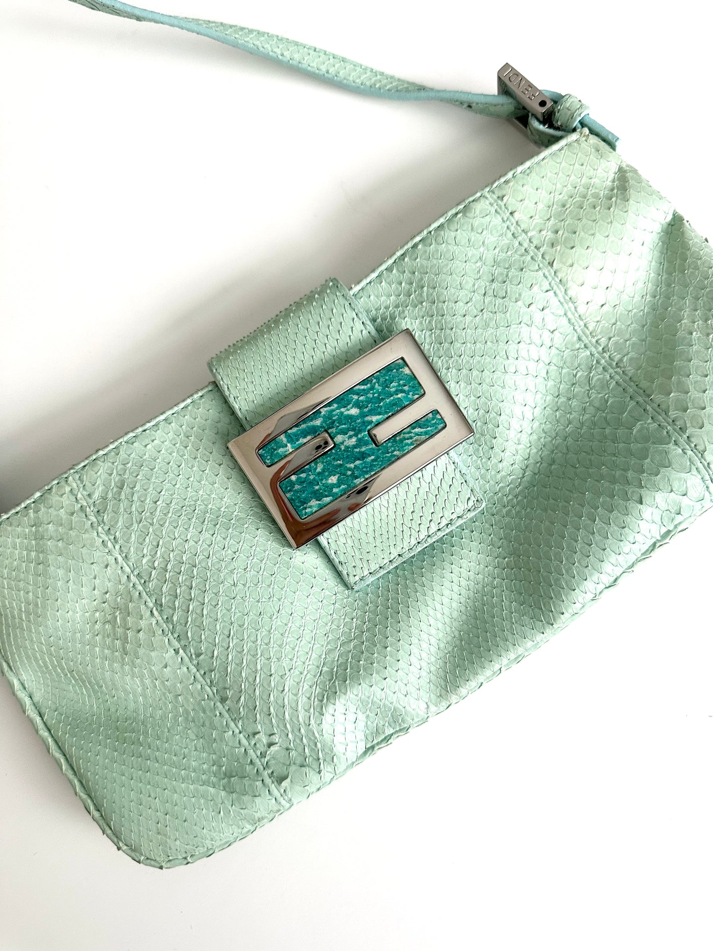 Fendi Light Blue Python Leather Bag